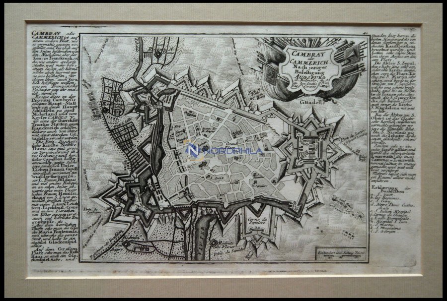 CAMBRAY, Gesamtansicht Aus Der Vogelschau, Kupferstich-Plan Von Bodenehr Um 1720 - Lithographien