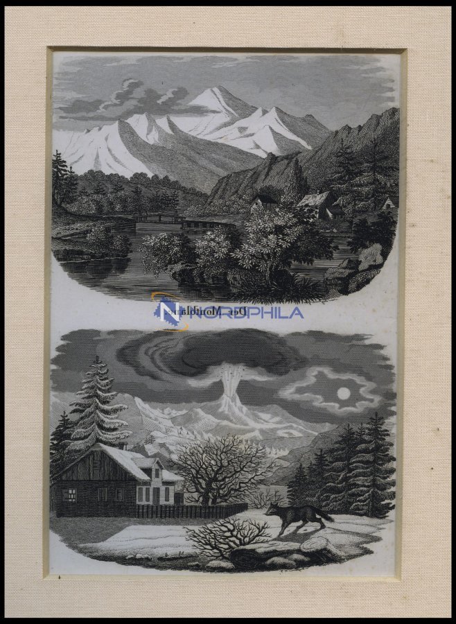 Der MONTBLANC, 2 Ansichten Auf Einem Blatt, Kupferstich Um 1820 - Lithographien