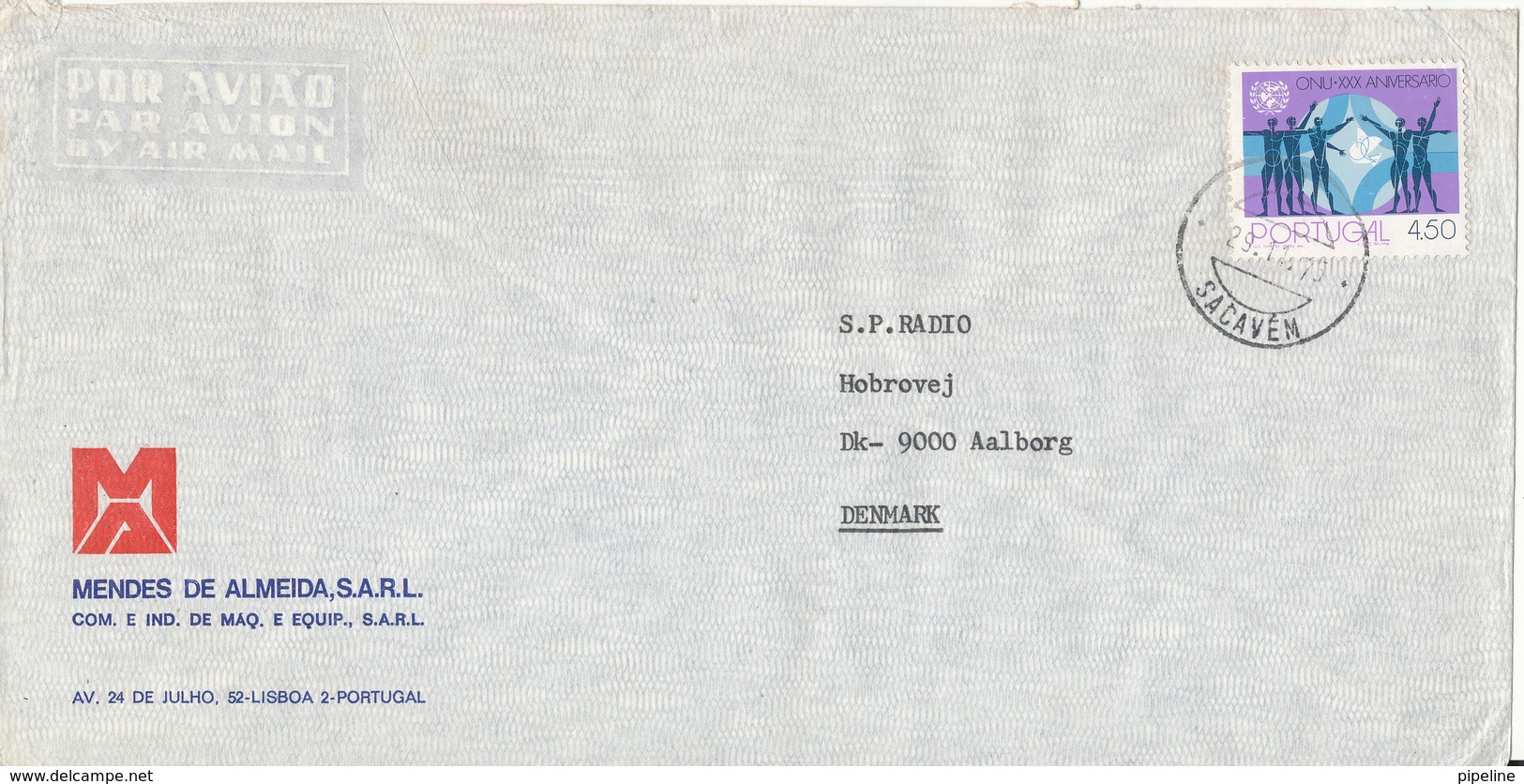 Portugal Air Mail Cover Sent To Denmark 29-11-1975 Single Franked - Covers & Documents