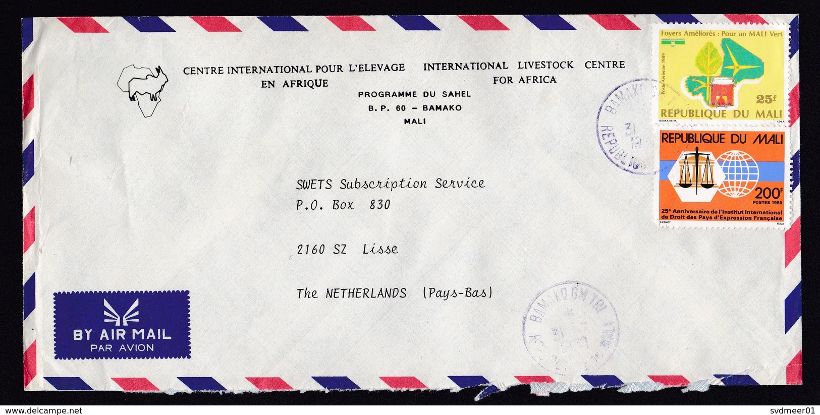 Mali: Airmail Cover To Netherlands, 1989, 2 Stamps, Forest, Environment, Law Institute, Rare Real Use (roughly Opened) - Mali (1959-...)