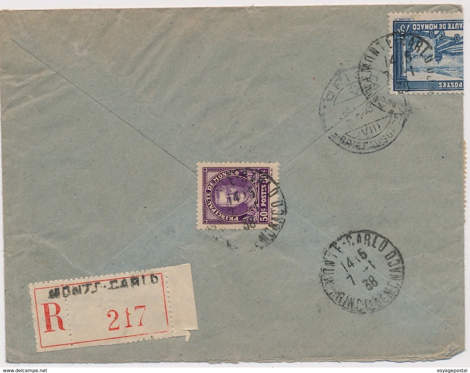 Lettre Recommandée Monte Carlo Monaco Timbres Recouvrements Pour Zurich - Cartas & Documentos