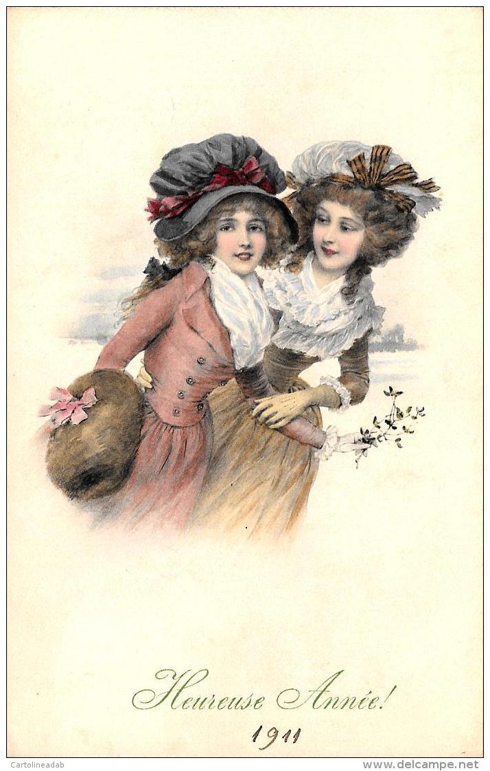 [DC11205] CPA - AUGURALE - BUON ANNO - DONNE - PERFETTA - Viaggiata 1910 - Old Postcard - Anno Nuovo