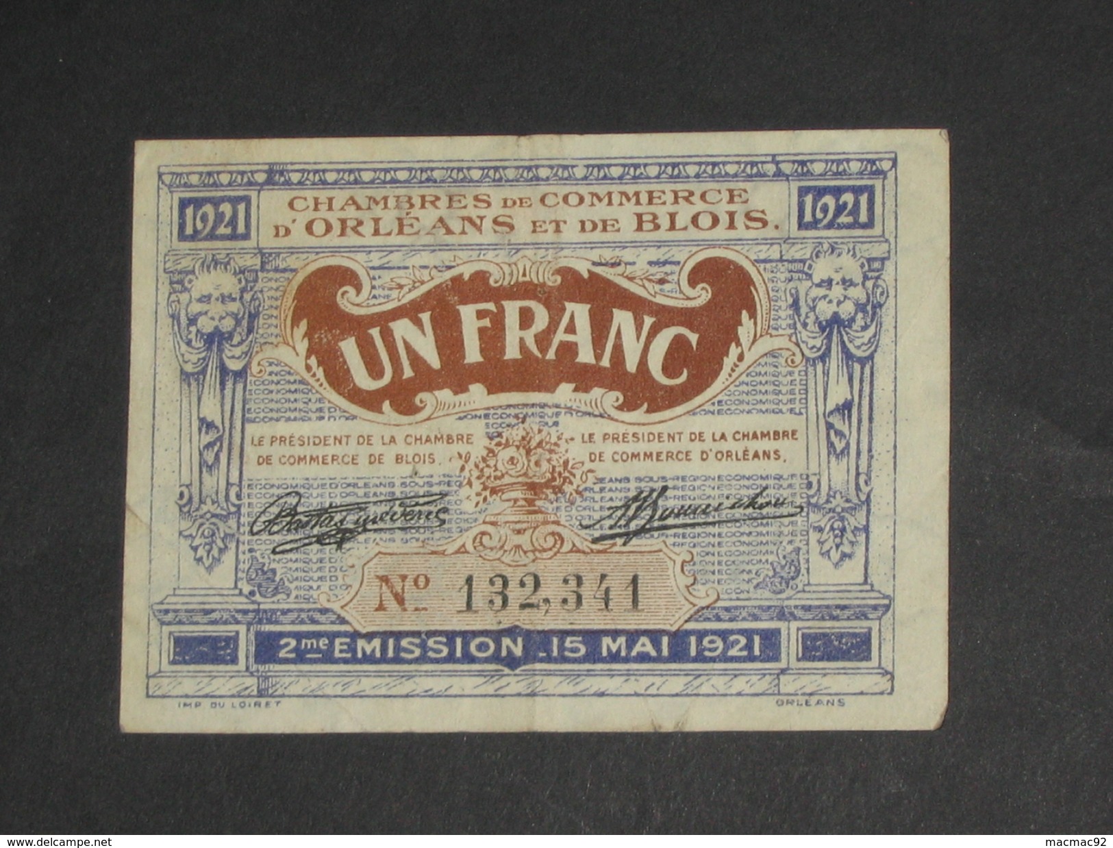 Chambre De Commerce D'Orléans Et De Blois - 1 Franc  1921  **** EN ACHAT IMMEDIAT **** - Cámara De Comercio