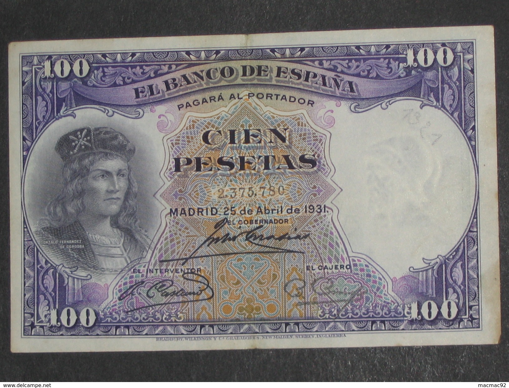 ESPAGNE 100 Pesetas - Cien Pestas  25-04-1931 - El Banco De Espana  **** EN ACHAT IMMEDIAT **** - 100 Peseten