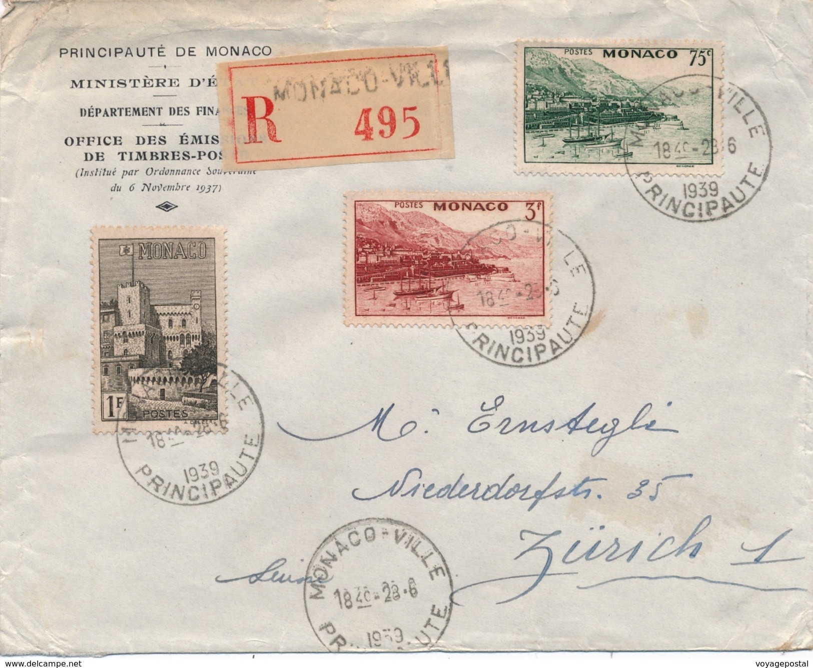 Lettre Recommandée Monaco-Ville Pour Zurich - Lettres & Documents