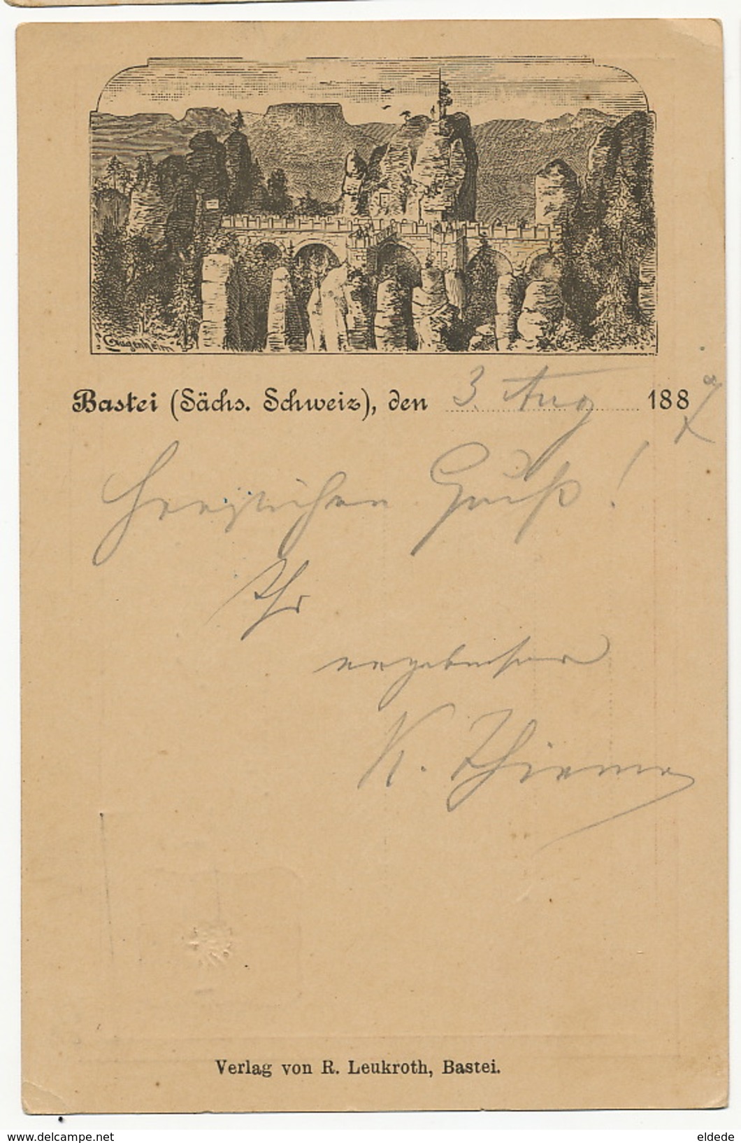 Bastei ( Sachs. Schweiz ) P. Used 1887 Edit R. Leukroth Entier Postal Postal Stationery - Bastei (sächs. Schweiz)