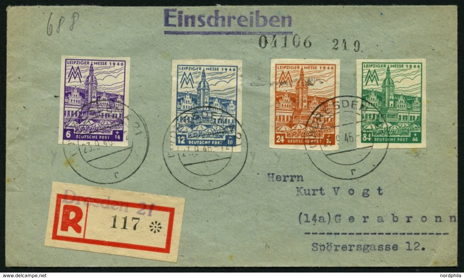 WEST-SACHSEN 162-65B BRIEF, 1946, Leipziger Messe (Mi.Nr. 162-64BY, 165BXb) Auf überfrankiertem Satz-Einschreibbrief, Pr - Sonstige & Ohne Zuordnung