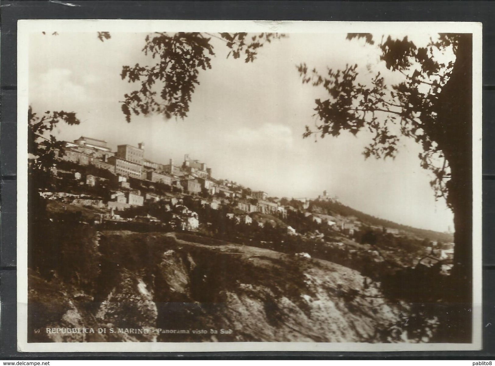 REPUBBLICA DI SAN MARINO 1938 DELFICO CENT. 15 + 20 + FASCI 5 VEDUTE 5 + 15 USATI SU CARTOLINA USED POST CARD OBLITERE' - Cartas & Documentos