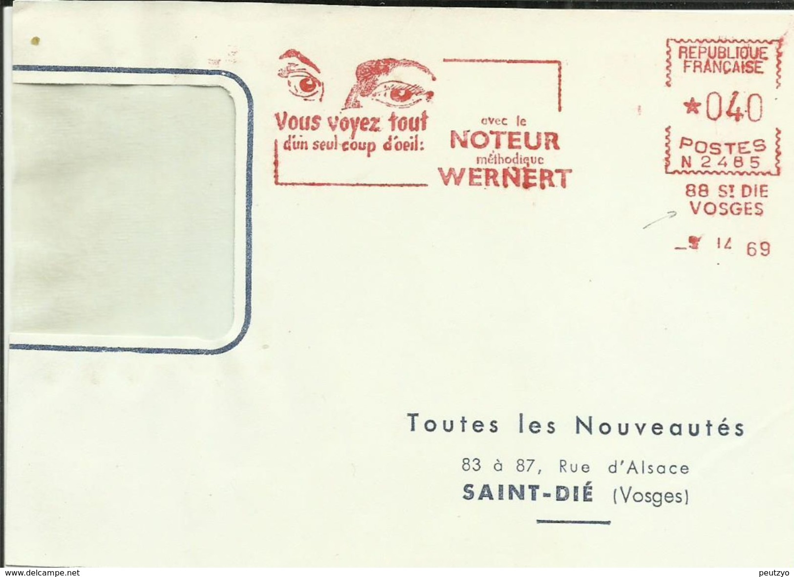 Lettre  EMA Secap N Vous Voyez Tout Oeil Theme Anatomie Metiers  St Die 88   B/1225 - EMA (Empreintes Machines à Affranchir)