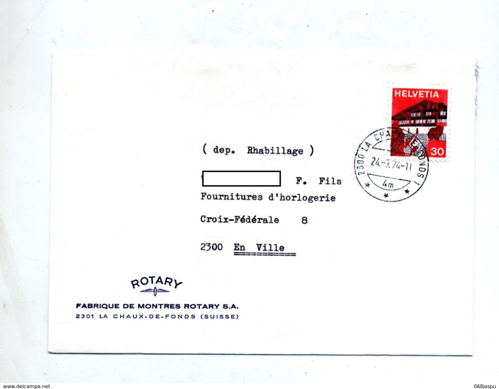 Lettre Cachet Chaux De Fonds Entete Montre Rotary - Marcophilie