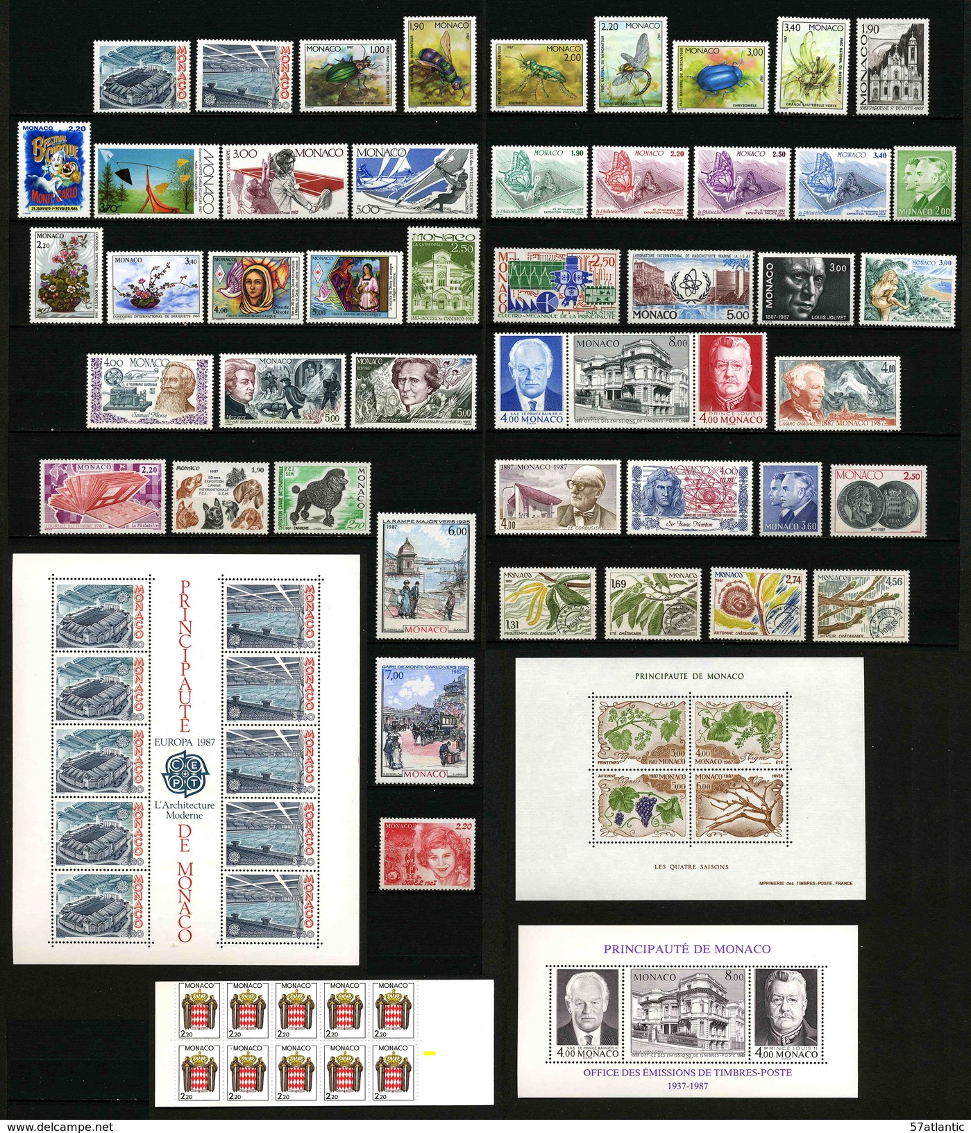 MONACO - ANNEE COMPLETE 1987 - AVEC PREOS, BLOCS, CARNET -  46 TIMBRES NEUFS ** + 3 BLOCS NEUFS ** + 1 CARNET ** - Komplette Jahrgänge