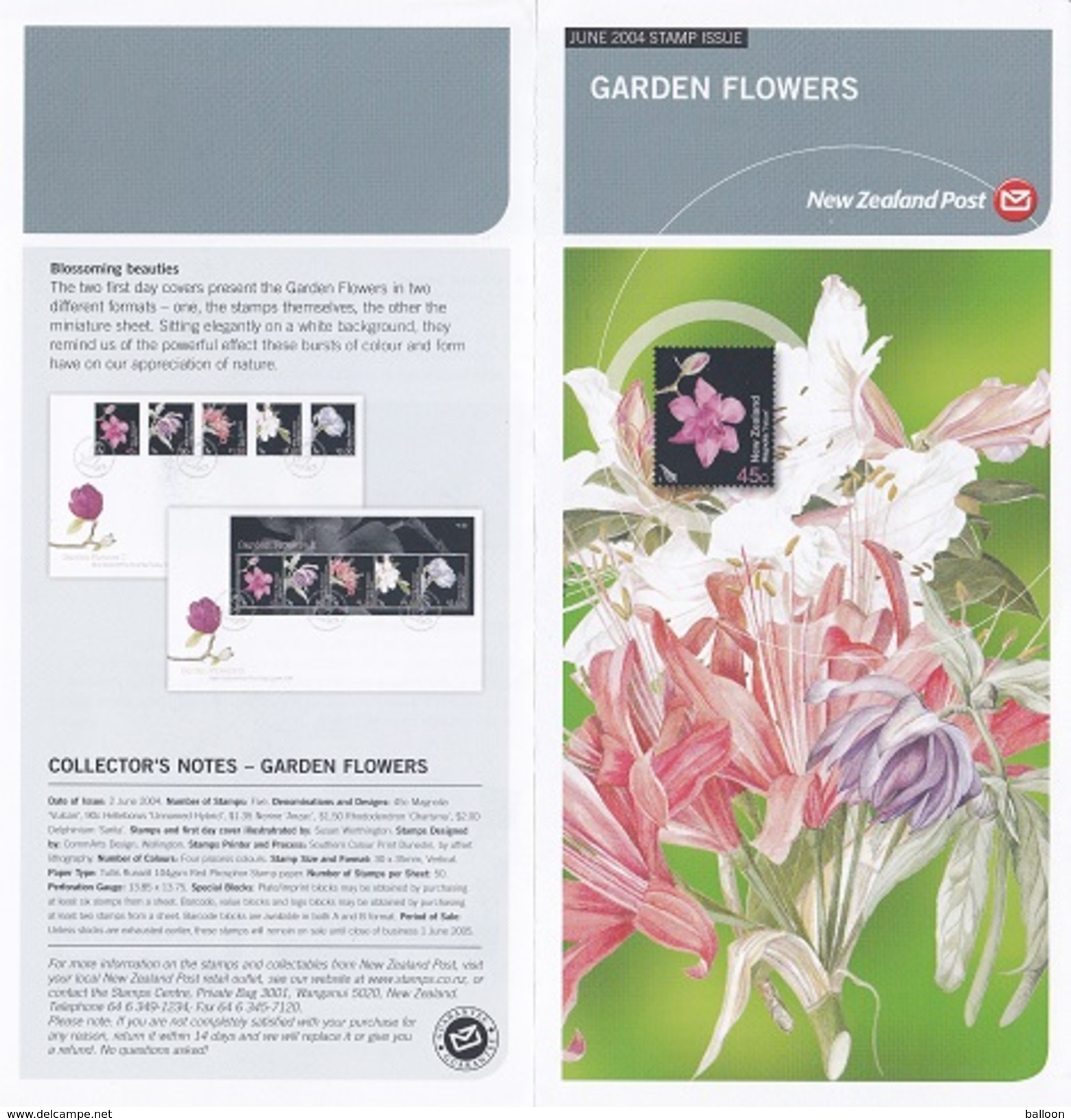 Nouvelle-Zélande - Fiche De Présentation: Juin 2004 - Garden Flowers - Presentation Packs