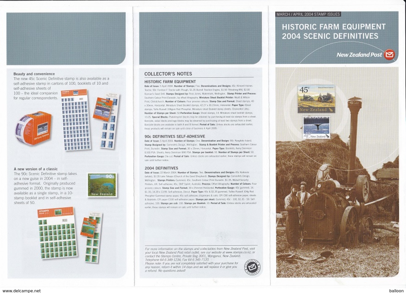 Nouvelle-Zélande - Fiche De Présentation: Mars-Avril 2004 - Historic Farm Equipment - Presentation Packs