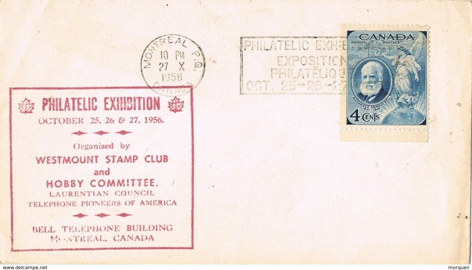 26716. Carta F.D.C. MONTREAL  (Canada) 1956. Philatelic Exhibition. Stamp Graham Bell - 1952-1960