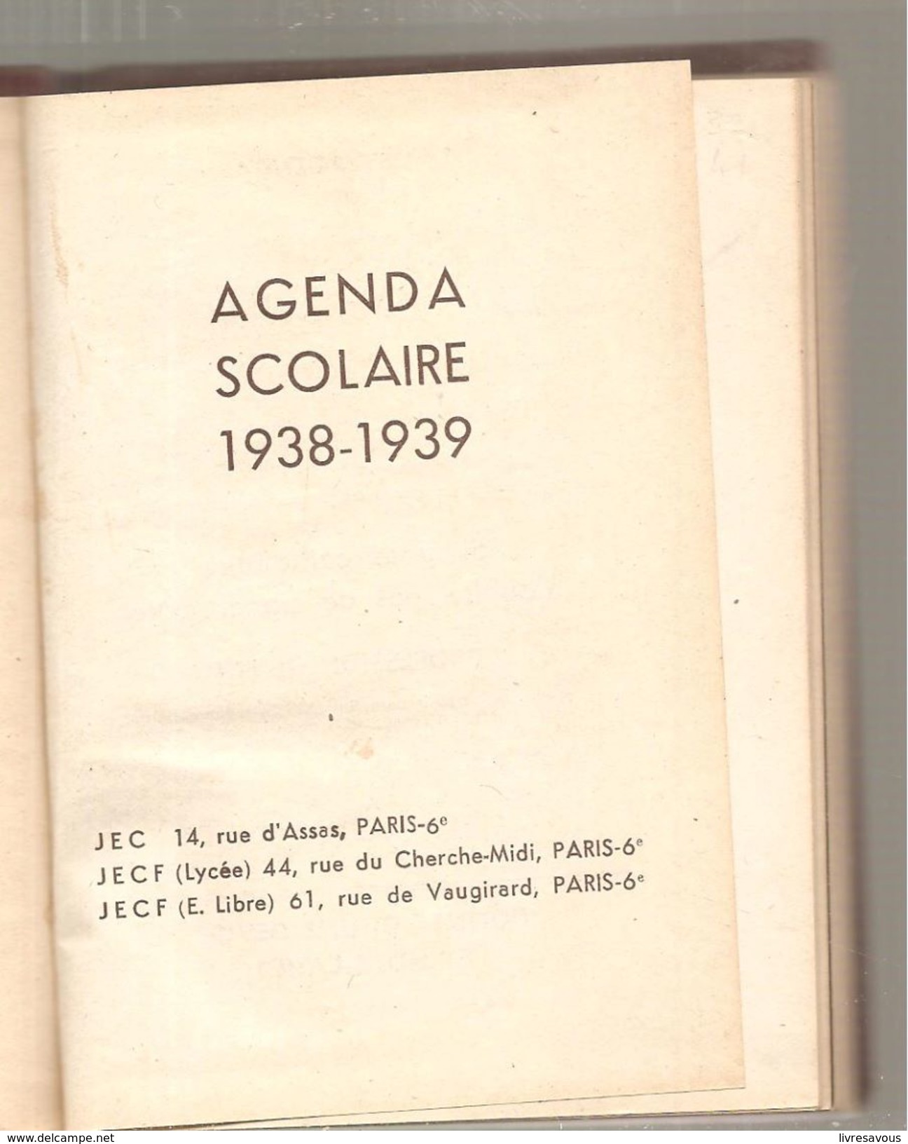 Agenda Scolaire édité Par La J.E.C. Jeunesse Etudiante Chrétienne De 1938/1939 Non écrit - Autres & Non Classés
