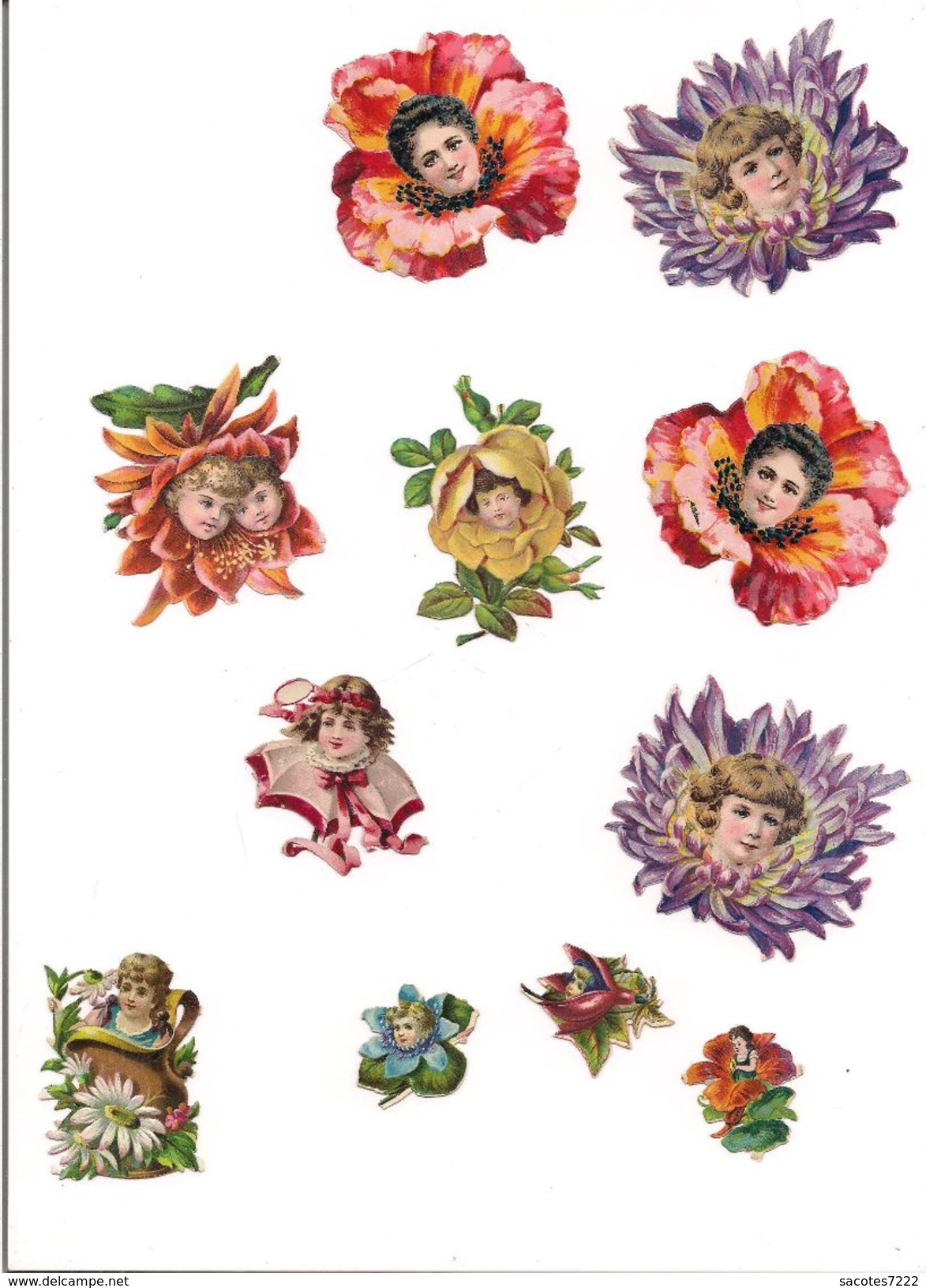 11  DECOUPIS  GAUFFRES ENFANTS DANS FLEURS --montage- - Anges