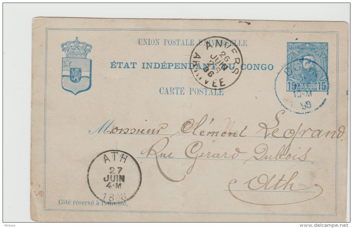 BG070  BELGISCH KONGO - / Leopold GA (Ascher 12 ) 1896 Boma Nach Ath über Anvers - Briefe U. Dokumente