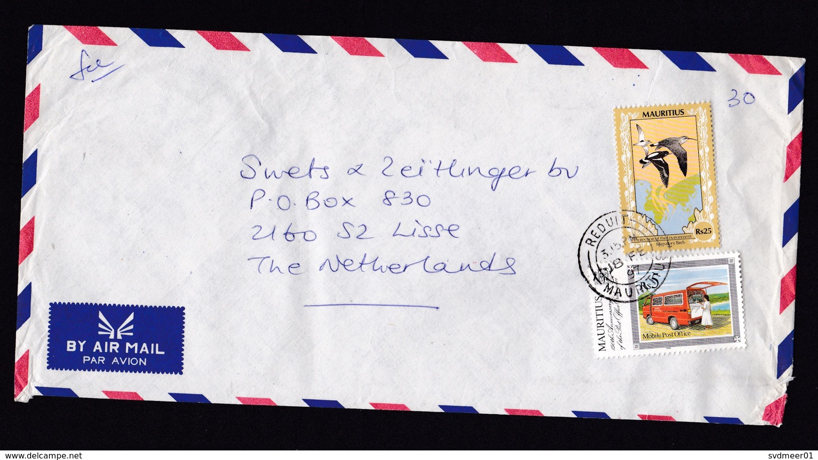 Mauritius: Airmail Cover Reduit To Netherlands, 1997, 2 Stamps, Bird, Map, Mobile Post Office Car (minor Damage) - Mauritius (1968-...)