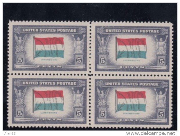 Lot Of 4 Blocks Of 4, Sc#910, 911 912 921 1943-44 Over-run Countries WWII Flags, Luxembourg Norway Korea Czechoslovakia - Blocks & Sheetlets