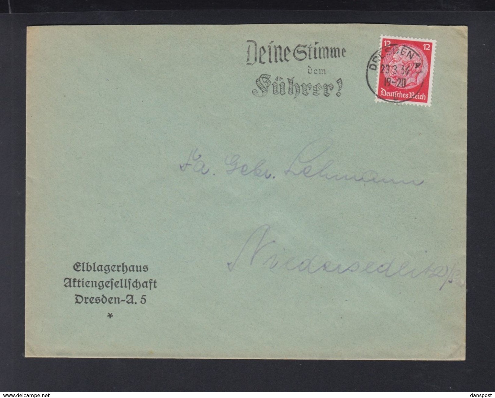 Dt. Reich Brief 1936 Stempel Deine Stimme Dem Führer - Storia Postale