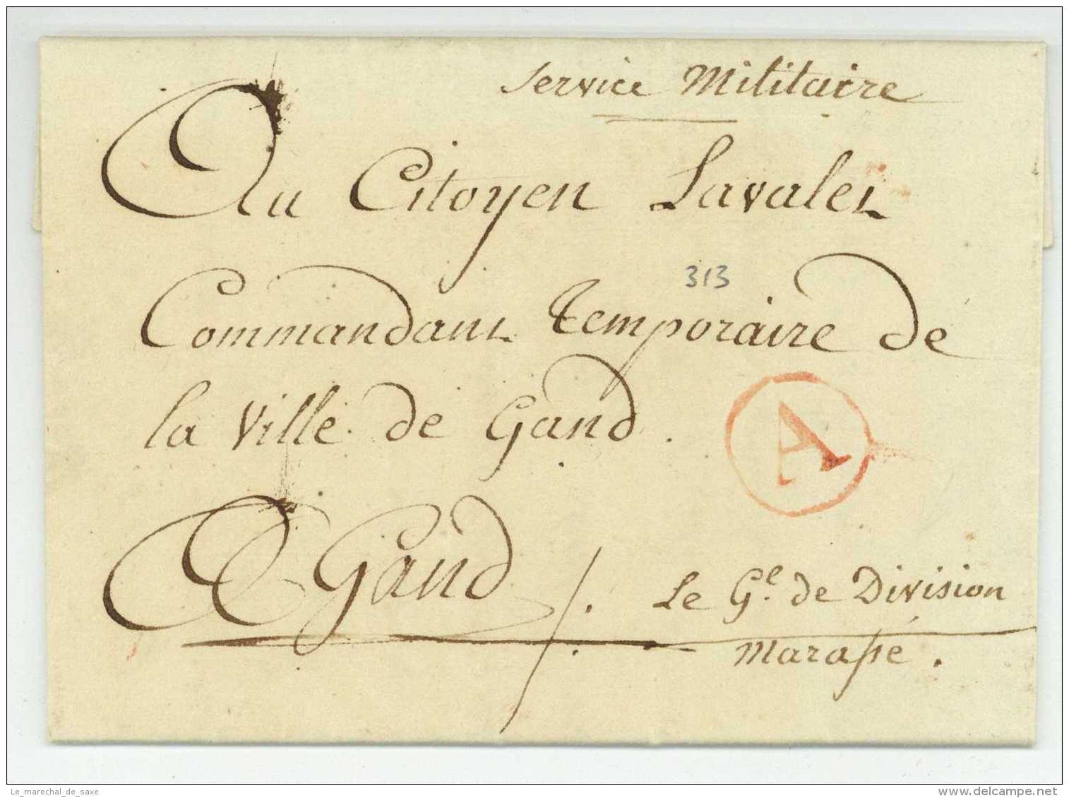 ARMEE DU NORD  General Blandine De MARASSE (1726-1803) ANVERS 1793 Belgique Gand Dumouriez Lavalette Franchise - Marques D'armée (avant 1900)