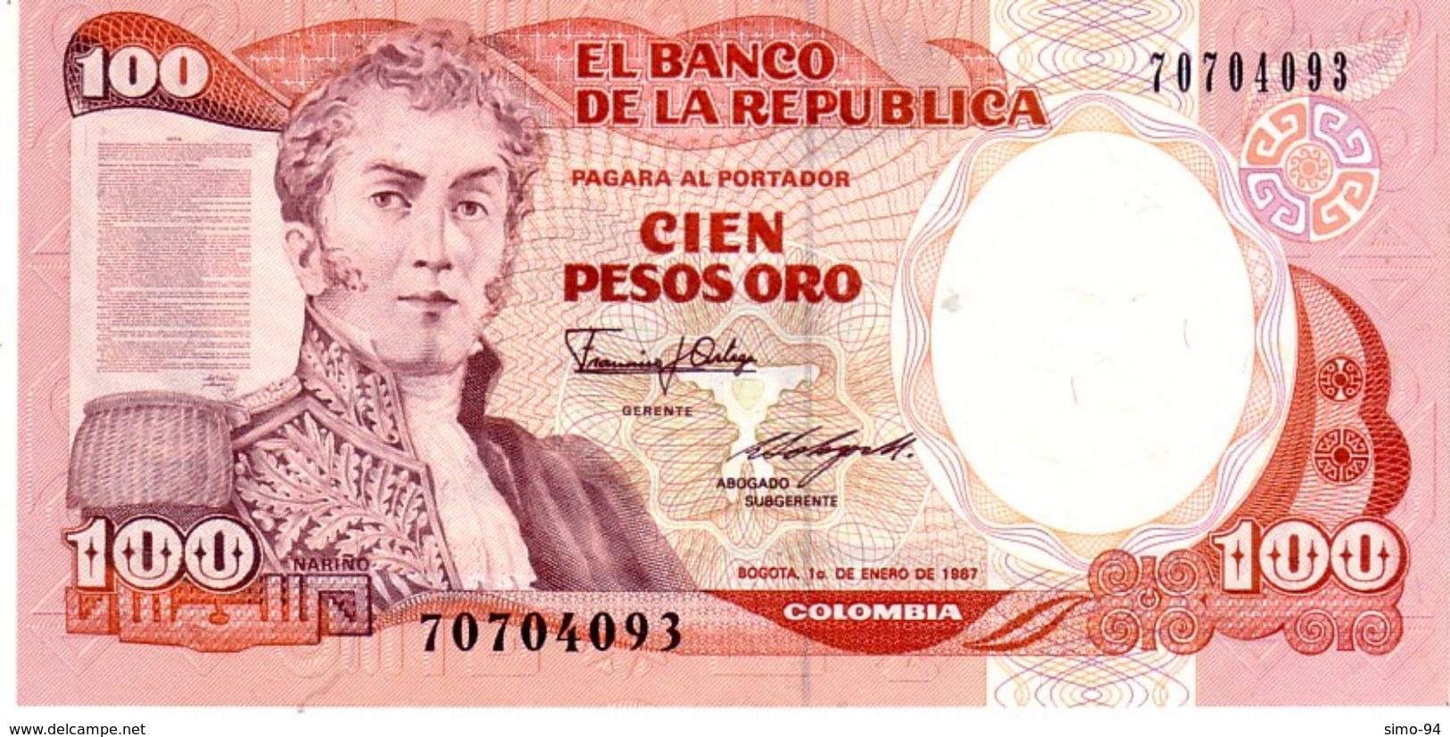 Colombia P.426 100 Pesos 1987  Unc - Colombia