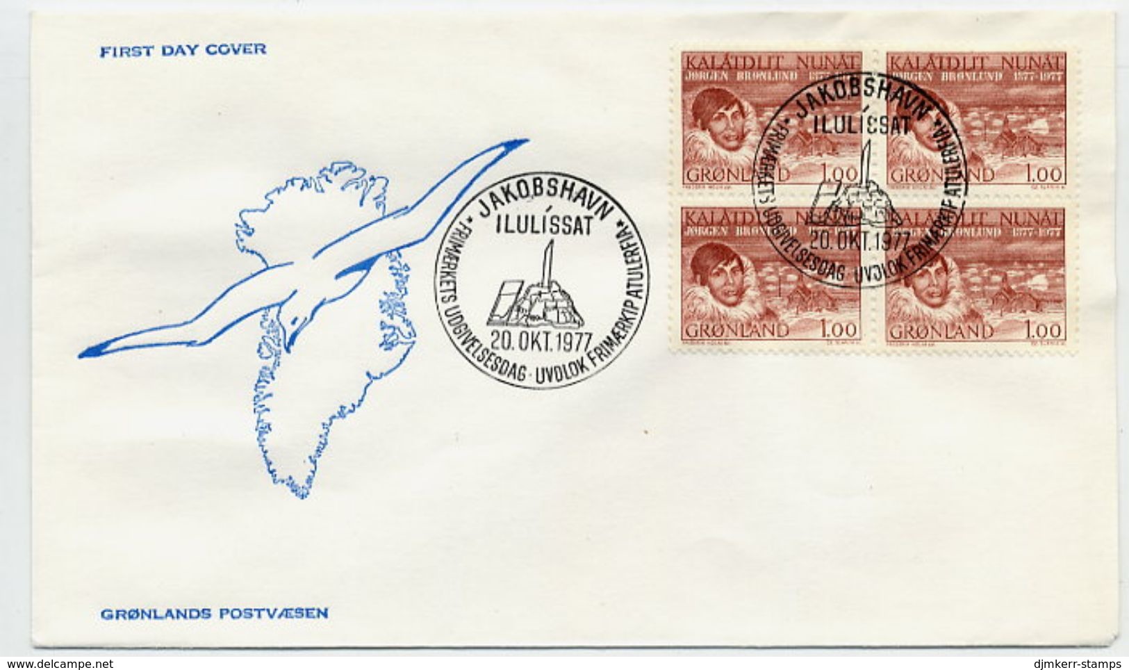 GREENLAND 1977 Grønlund Centenary Block Of 4 On   FDC.  Michel 104 - FDC