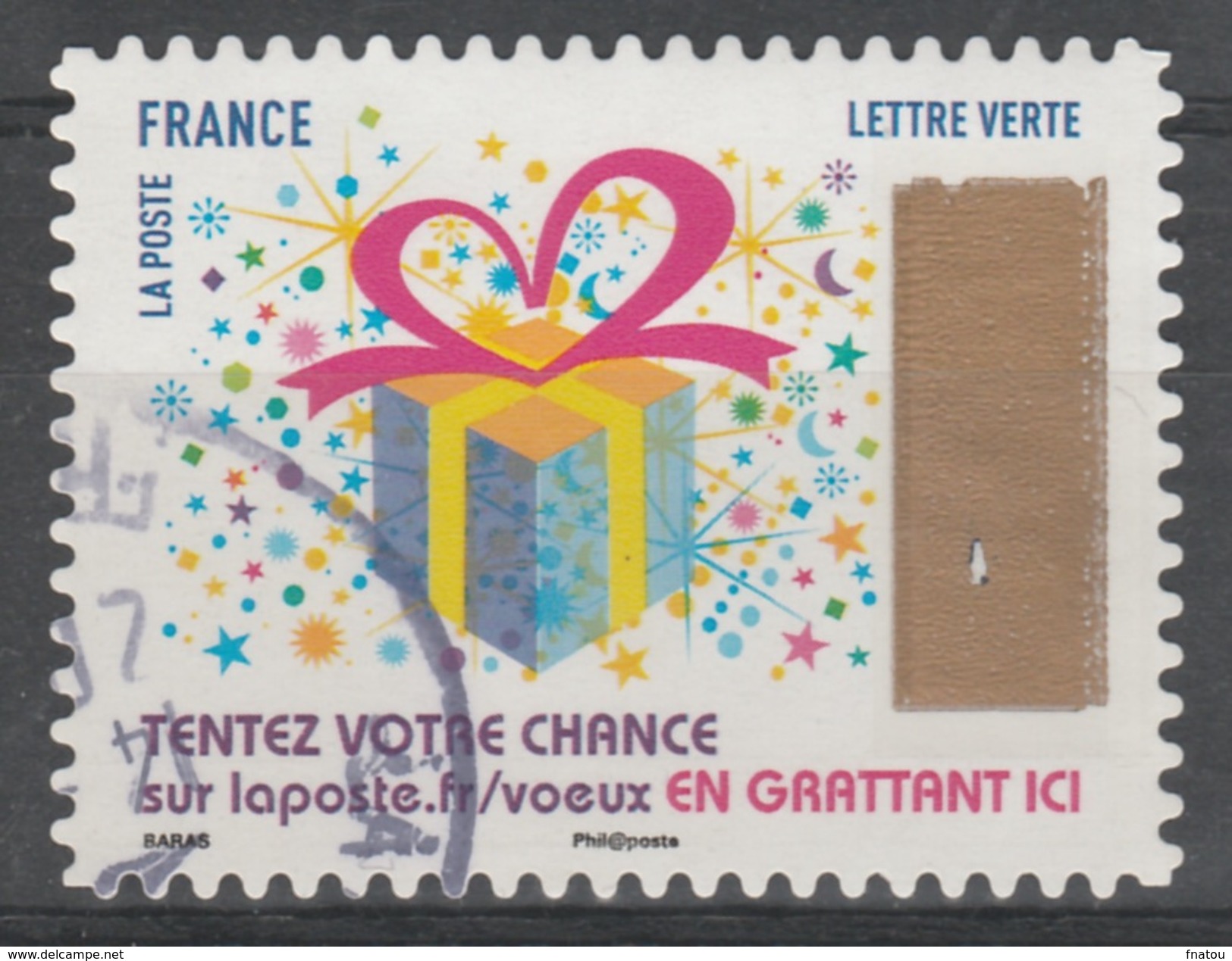 France, Greetings, Lottery Stamp "Gift", 2017, VFU Self-adhesive - Gebruikt