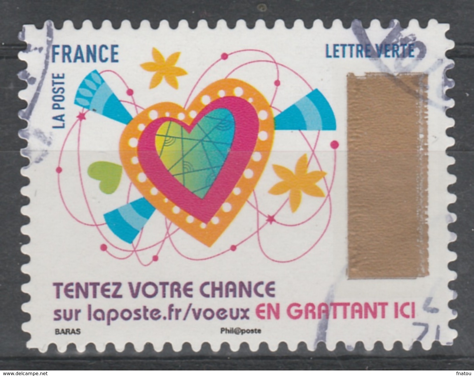 France, Greetings, Lottery Stamp "Heart, 2017, VFU Self-adhesive - Gebruikt