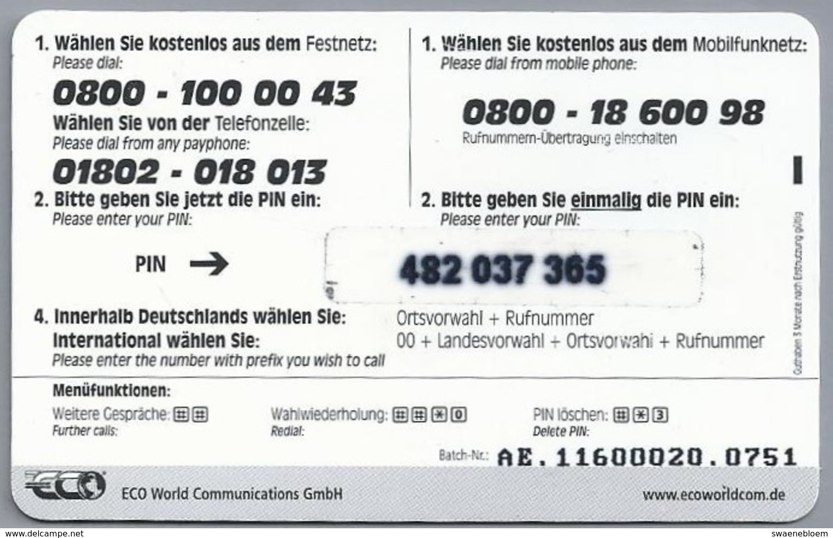 DE.- INTERNATIONAL PHONECARD - KING CALLING CARD 777. 5 Euro -  2 Scans. - Cellulari, Carte Prepagate E Ricariche