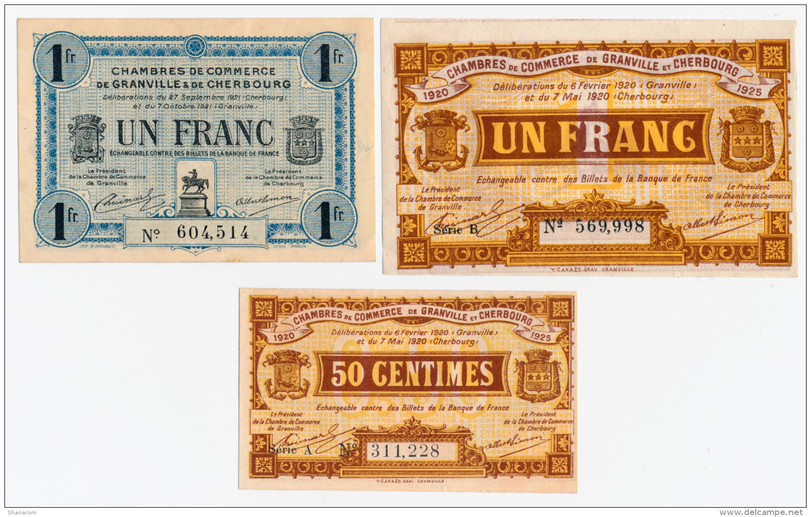 1914-1918 // C.D.C. // GRANVILLE &amp; CHERBOURG // 2 Bons De 1 Franc + 1 Bon De 50 Centimes - Chambre De Commerce