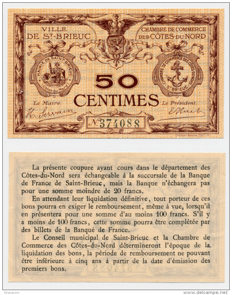 1914-1918 // C.D.C. // ST BRIEUX // 50 Centimes - Cámara De Comercio