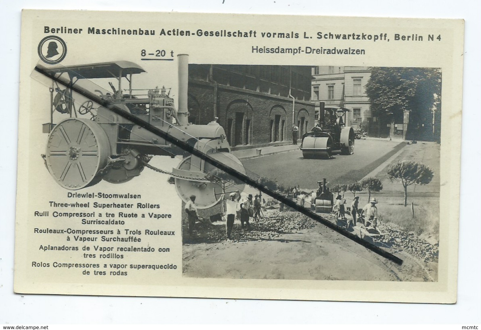 Carte - Rouleaux Compresseurs à Trois Rouleaux à Vapeur Surchauffée- Berliner Maschinenbau - Berlin N 4  -  Rouleau - Trattori