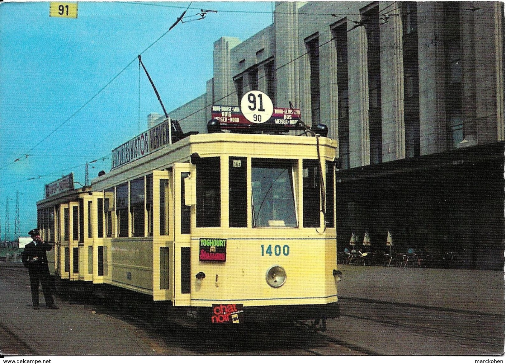 Bruxelles (1210) - TRAM : Motrice 1400 (1935) Et Remorque (1928-31) En Attente Au Terminus De La Gare Du Nord, Vers 1960 - Transporte Público