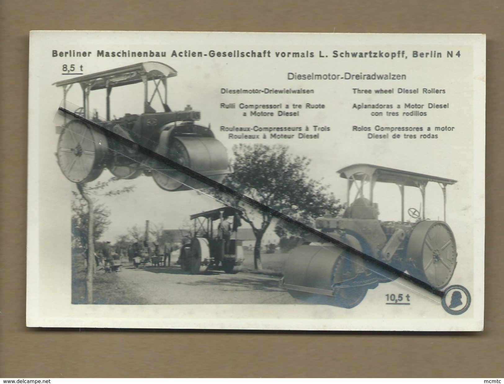 Carte - Rouleaux Compresseurs à Trois Rouleaux à Moteur Diesel - Berliner Maschinenbau - Berlin N 4-  Rouleau - Tractores