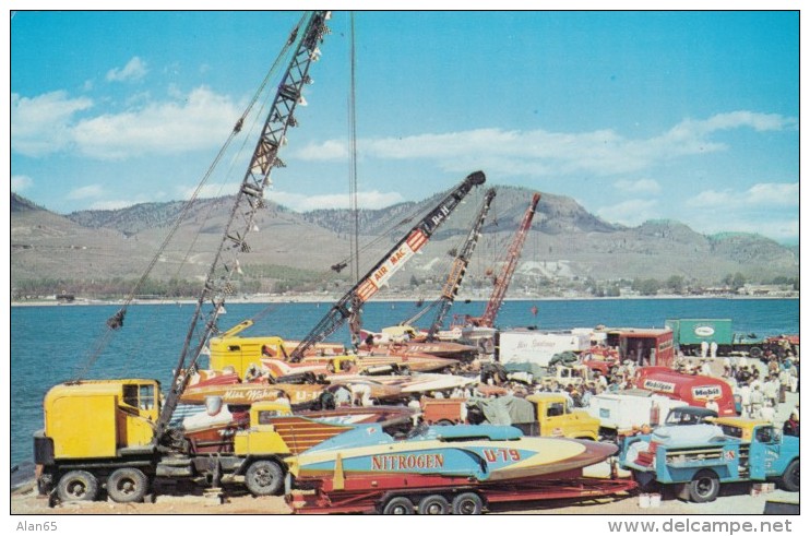 Lake Chelan Unlimited Hydroplane Race Pit Scene, U-79, M'iss Washoo??' Boats Equipment C1950s/60s Vintage Postcard - Other & Unclassified