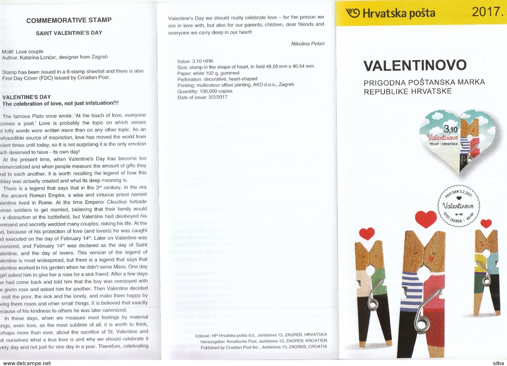 Croatia 2017 / Prospectus, Leaflet, Brochure / Saint Valentine's Day / Love Couple - Kroatien