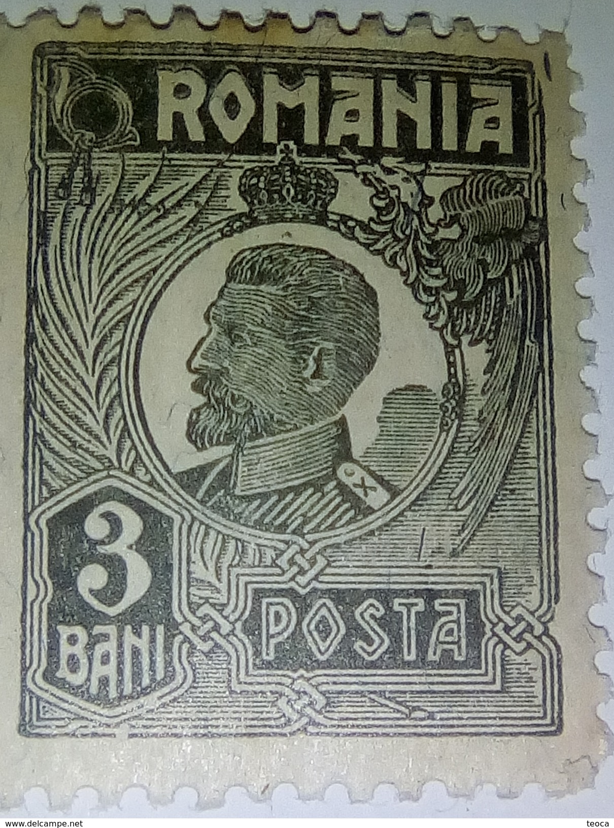 ROMANIA 1922 KING FERDINAND ,3 BANI, WRITE "ROMANIA" DOUBLE RELIEF AND BROKEN FRAME IN CORNER UP, ERROR - Abarten Und Kuriositäten