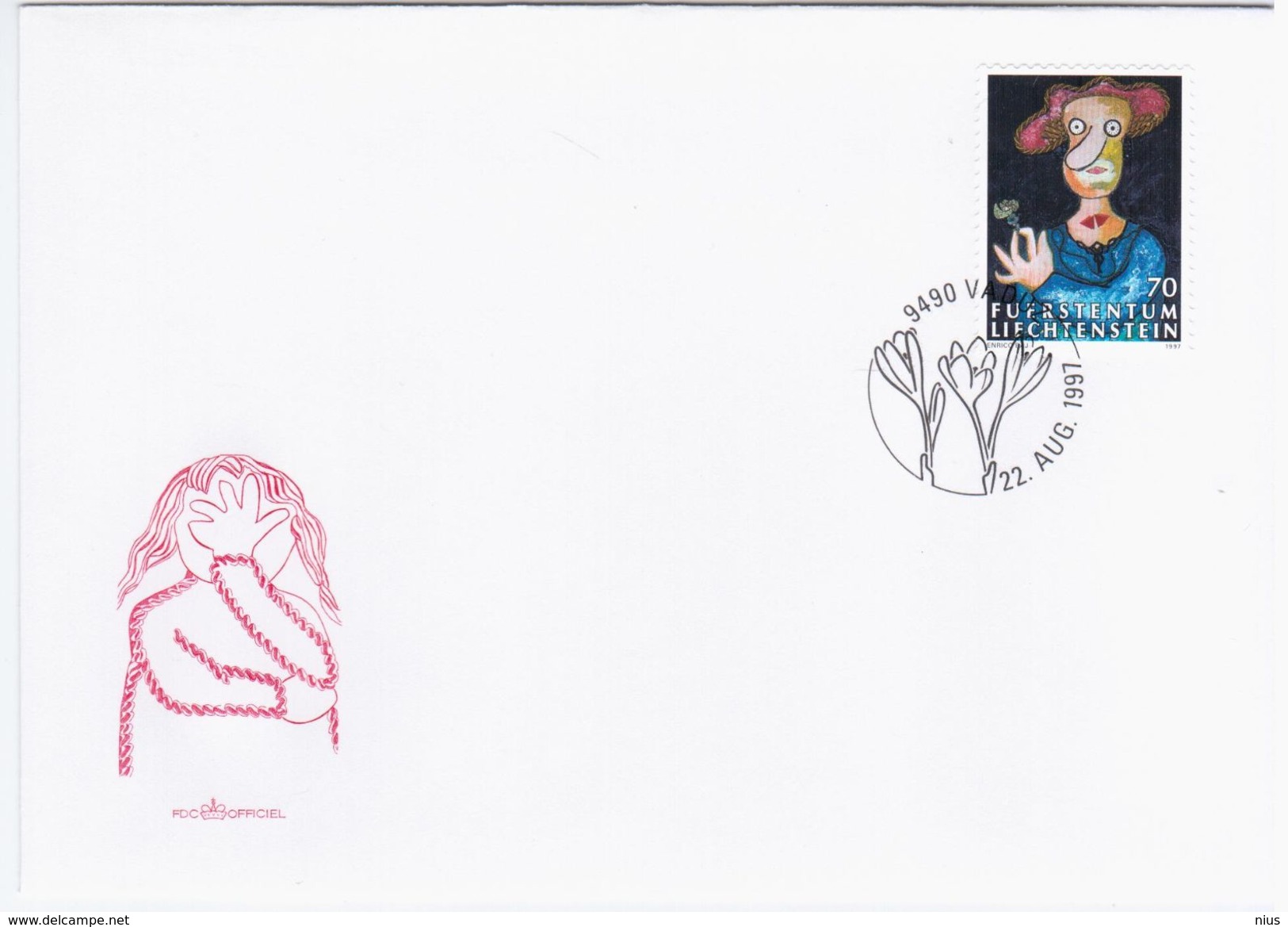 Liechtenstein 1997 FDC Junges Mädchen Mit Blume, Gemälde Von Enrico Baj - FDC