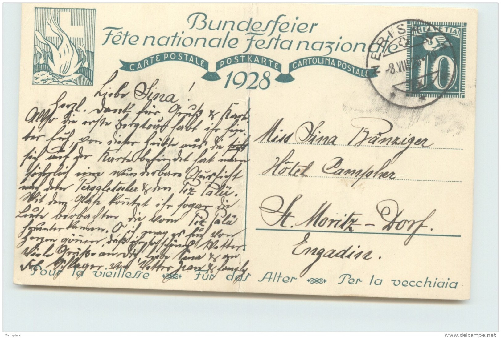 1928    Bundesfeierkarte - Fête Nationale   Grössvater Mit Mädchen   Gebraucht - Stamped Stationery