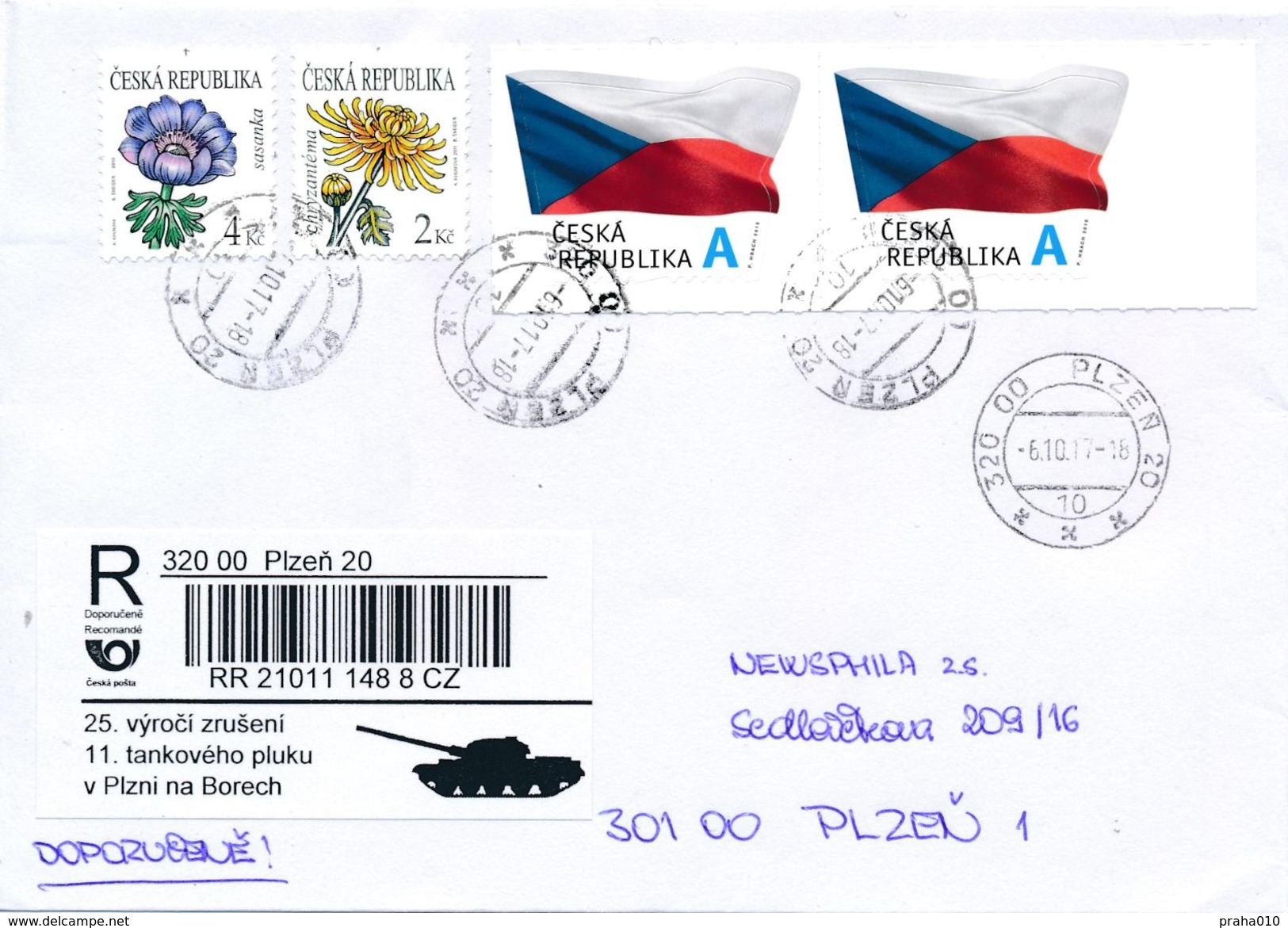 M0859 - Czech Rep. (2017) 320 00 Plzen 20 (R-label: 25. Anniversary Of Regiment Abolition (tank)) - Militaria