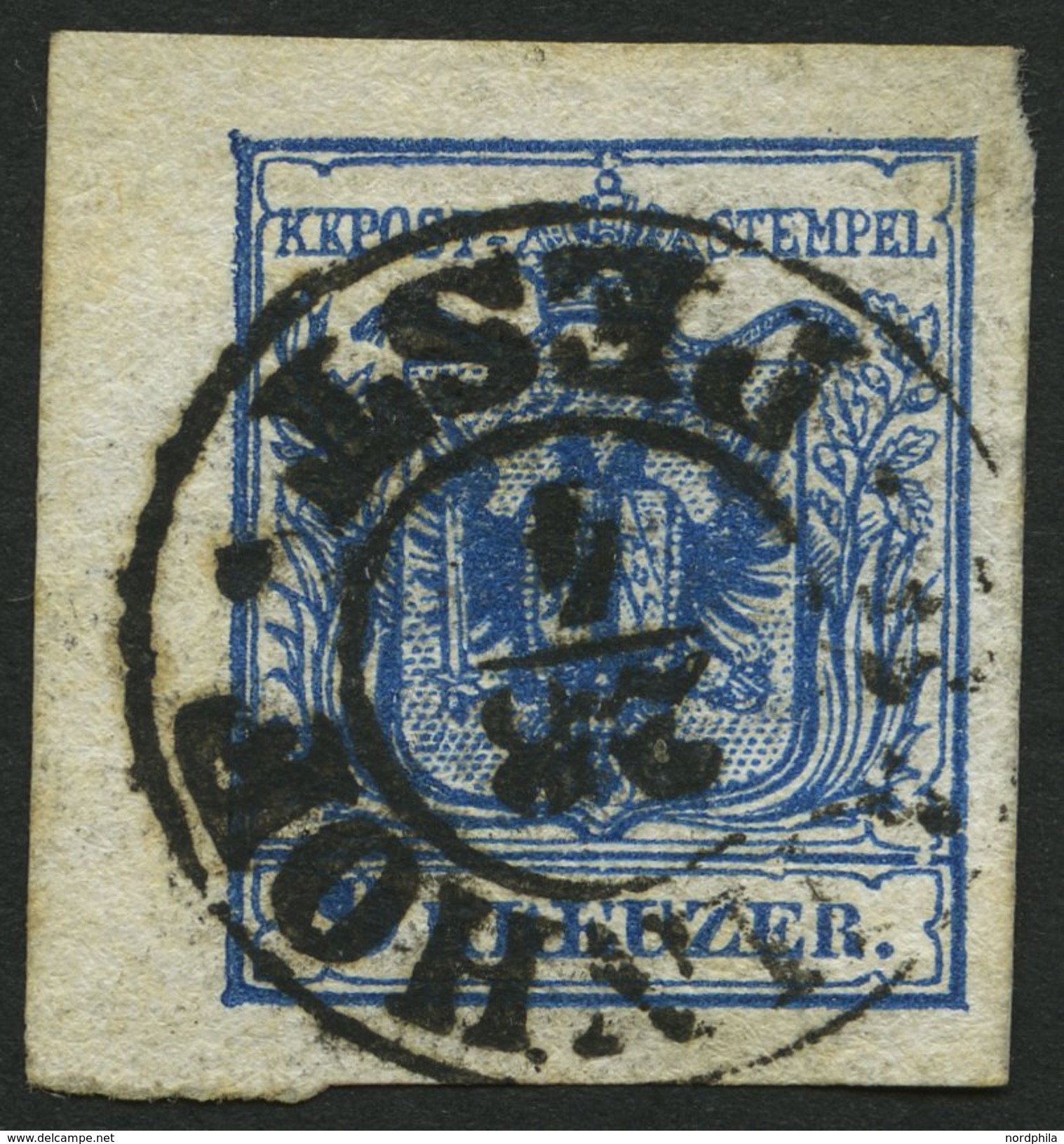 ÖSTERREICH 5X O, 1850, 9 Kr. Blau, Handpapier, Linkes Randstück, K2 BAHNHOF PEST, Pracht - Sonstige & Ohne Zuordnung