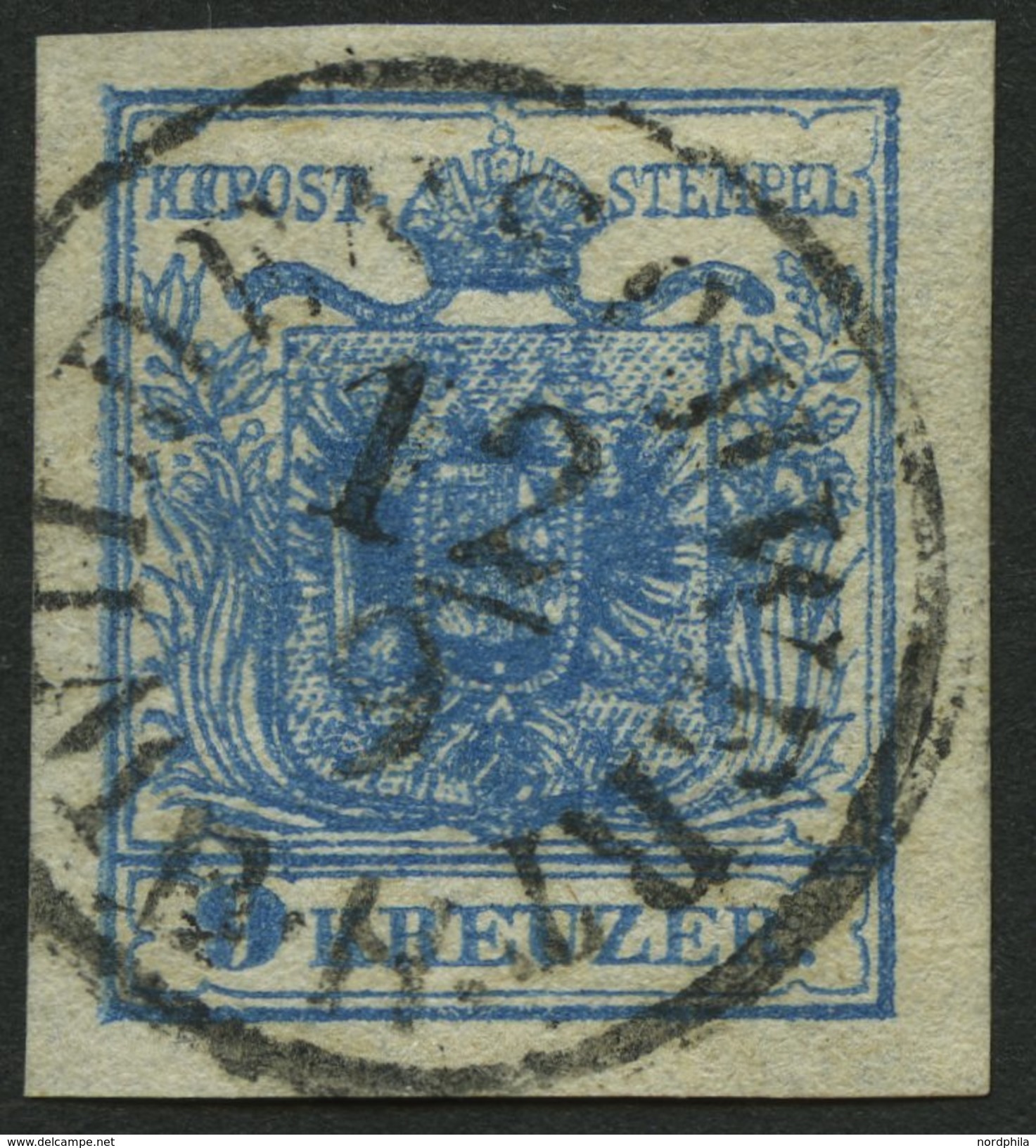 ÖSTERREICH 5X O, 1850, 9 Kr. Blau, Handpapier, Zentrischer Vollständiger K1 WILDENSCHWERT B.H., Kabinett, R! - Sonstige & Ohne Zuordnung