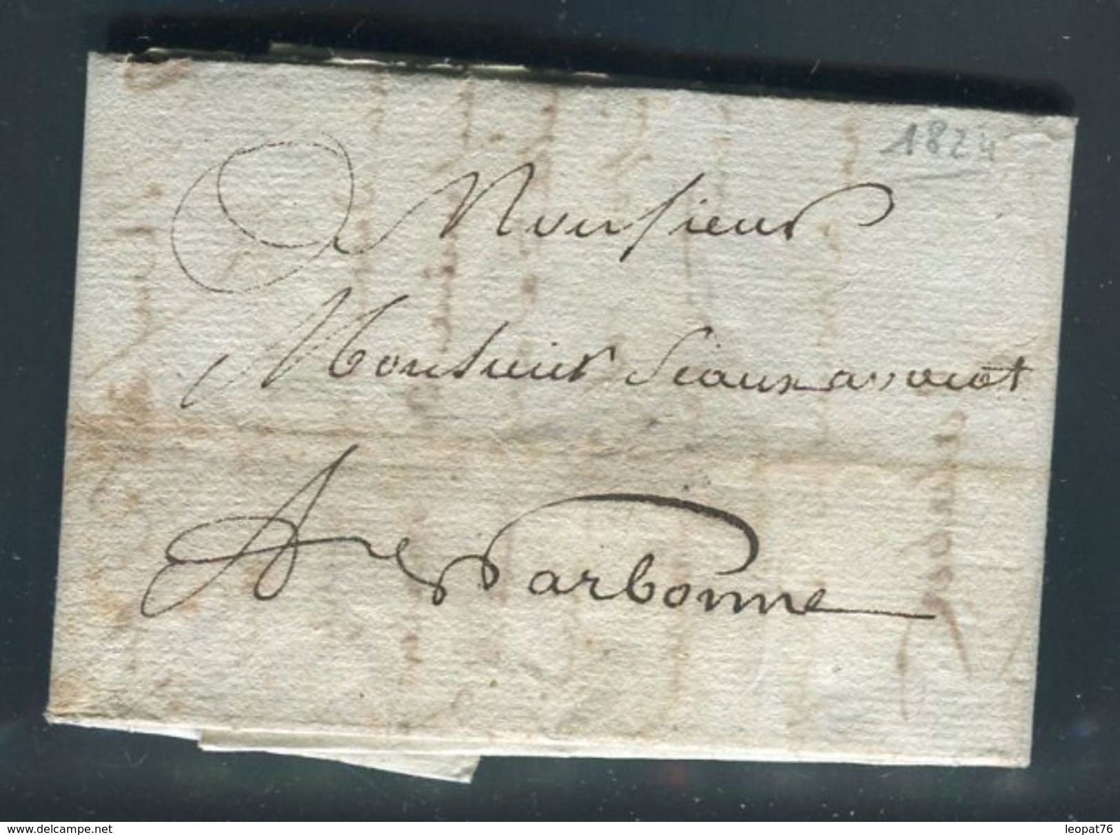 France - Lettre Avec Texte De Fleury Pour Narbonne En 1824 - Ref D336 - 1801-1848: Précurseurs XIX