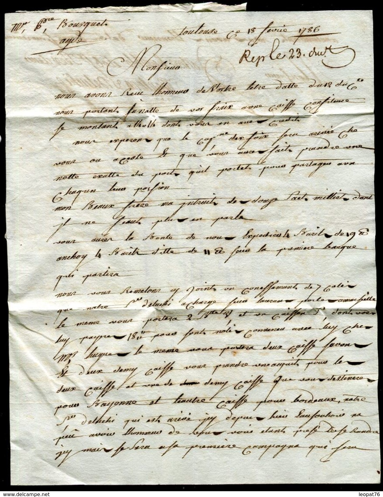 France - Lettre Avec Texte De Toulouse Pour Adge En 1786 - Ref D338 - 1701-1800: Précurseurs XVIII