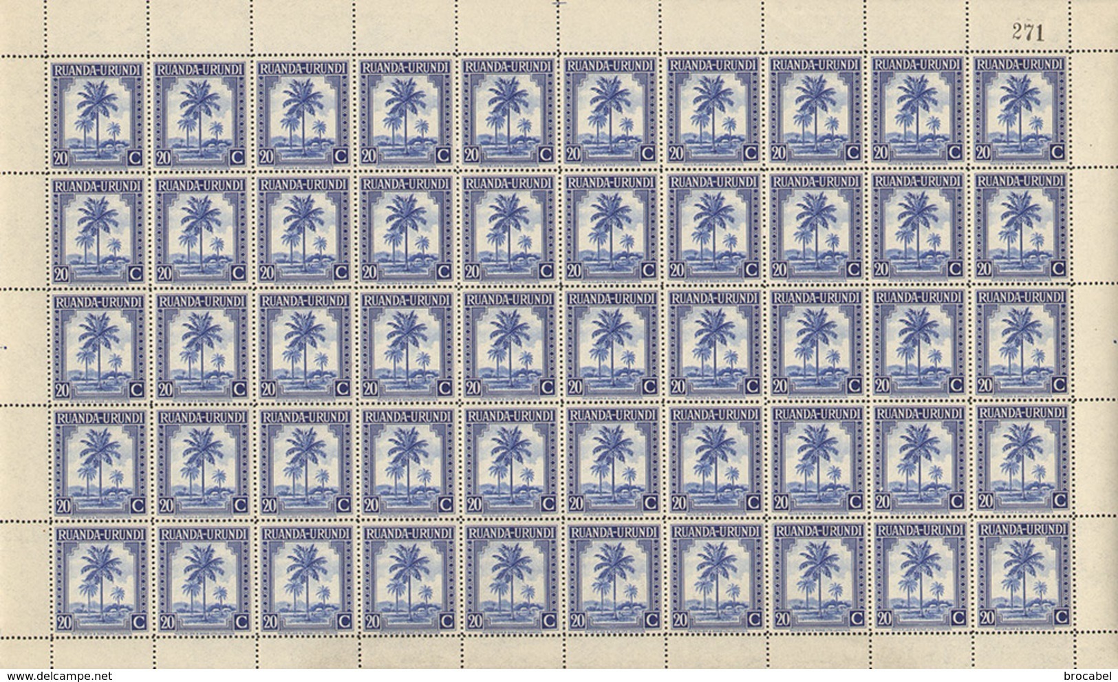 Ruanda 0129** 20c Bleu -  Feuille / Sheet De 50- MNH - Full Sheets