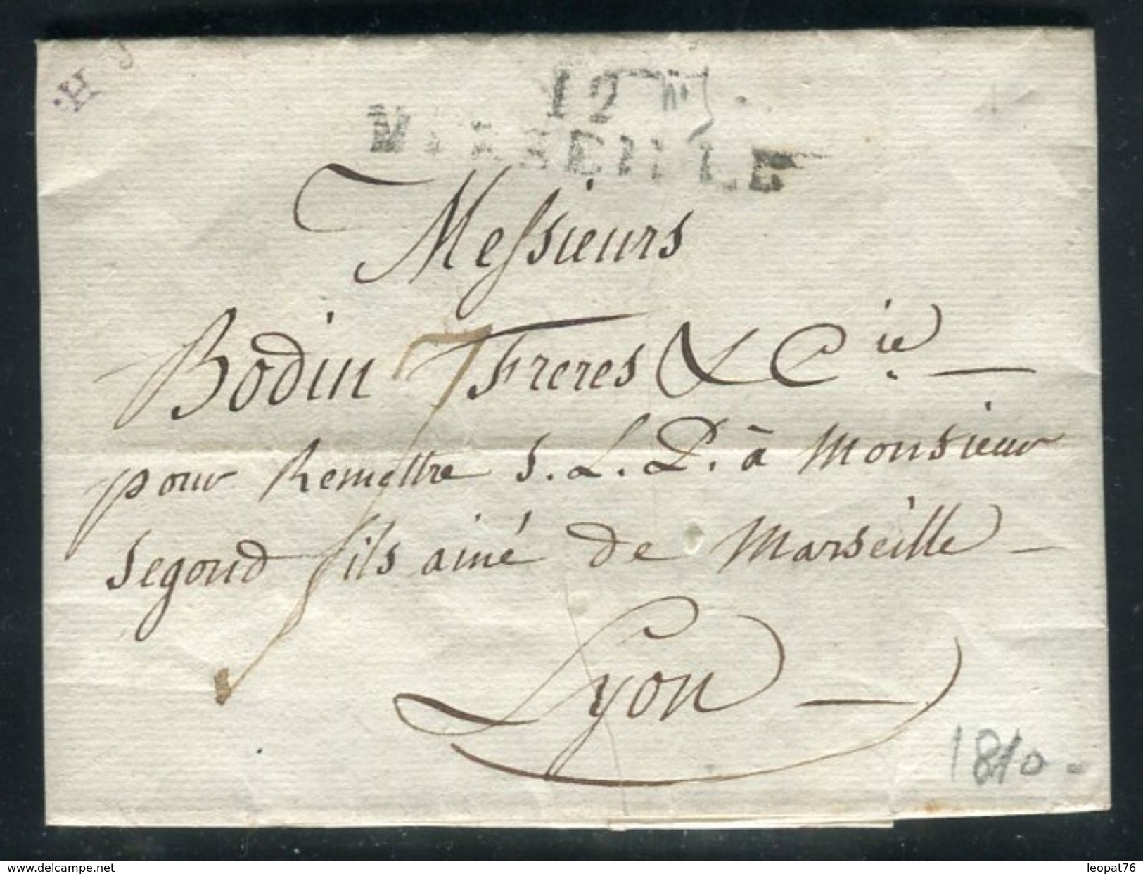 France - Lettre Avec Texte De Marseille Pour Lyon En 1810 - Ref D339 - 1801-1848: Précurseurs XIX