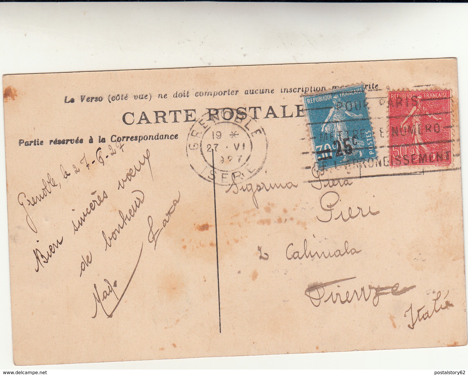 Grenoble, La Place Grenette, Post Card Used To Italy 1927 - Storia Postale