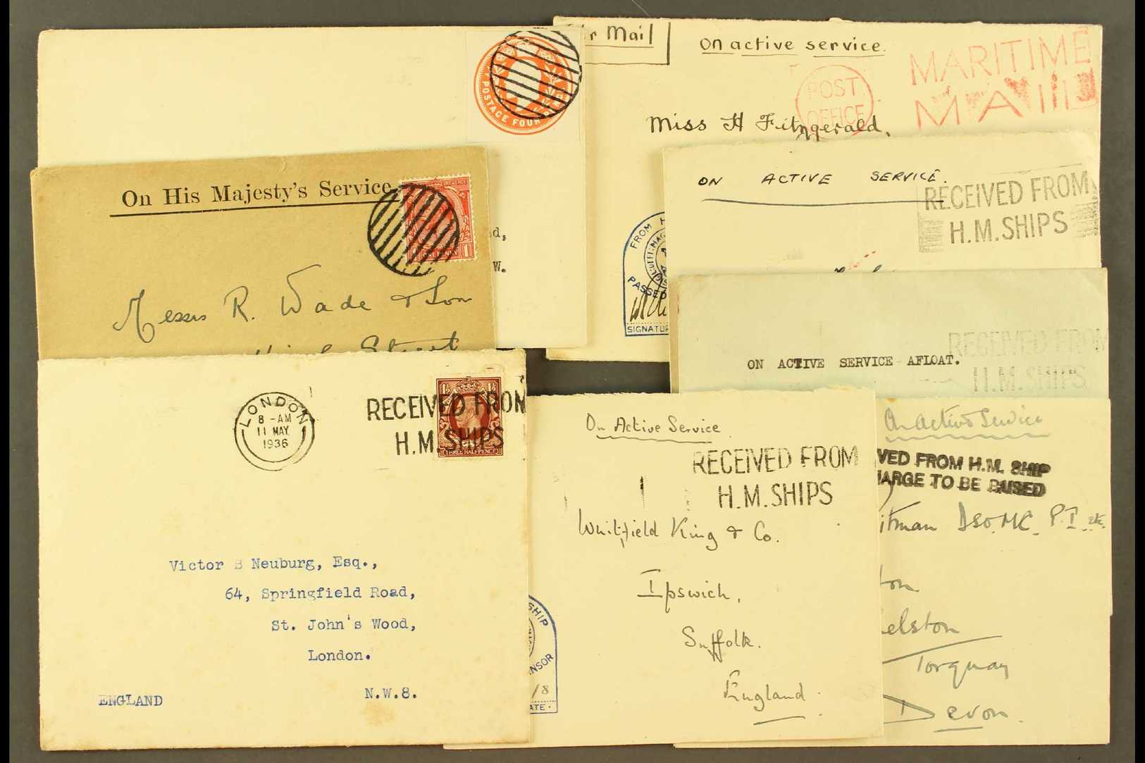 MARITIME MAIL GB Small Group, We See WWI Dumb Circle Of Bars, Four Covers Incl. One Ex. HMS Crescent, Another With Strai - Altri & Non Classificati