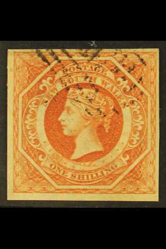 NEW SOUTH WALES 1854-59 1s Rosy Vermilion Diadem, Error Of Watermark "8", SG 99a, Four Good Margins And Neat Part Barred - Altri & Non Classificati